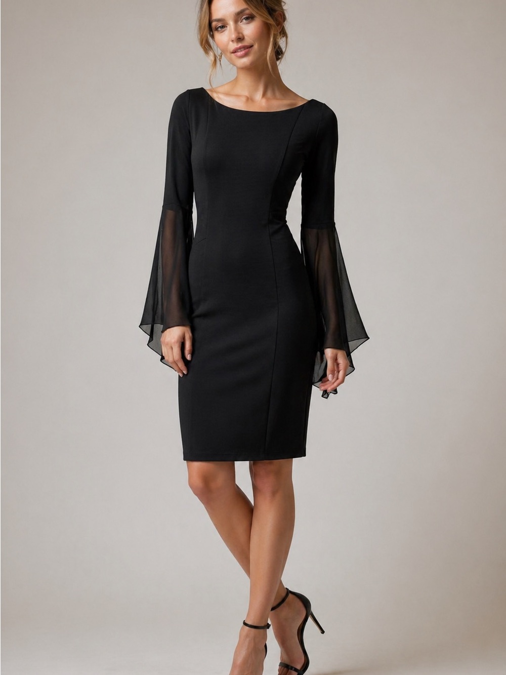Scapa Lauren Perré Black Sheath Dress Sheer Sleeves Witchy Gothic Size XS NWT